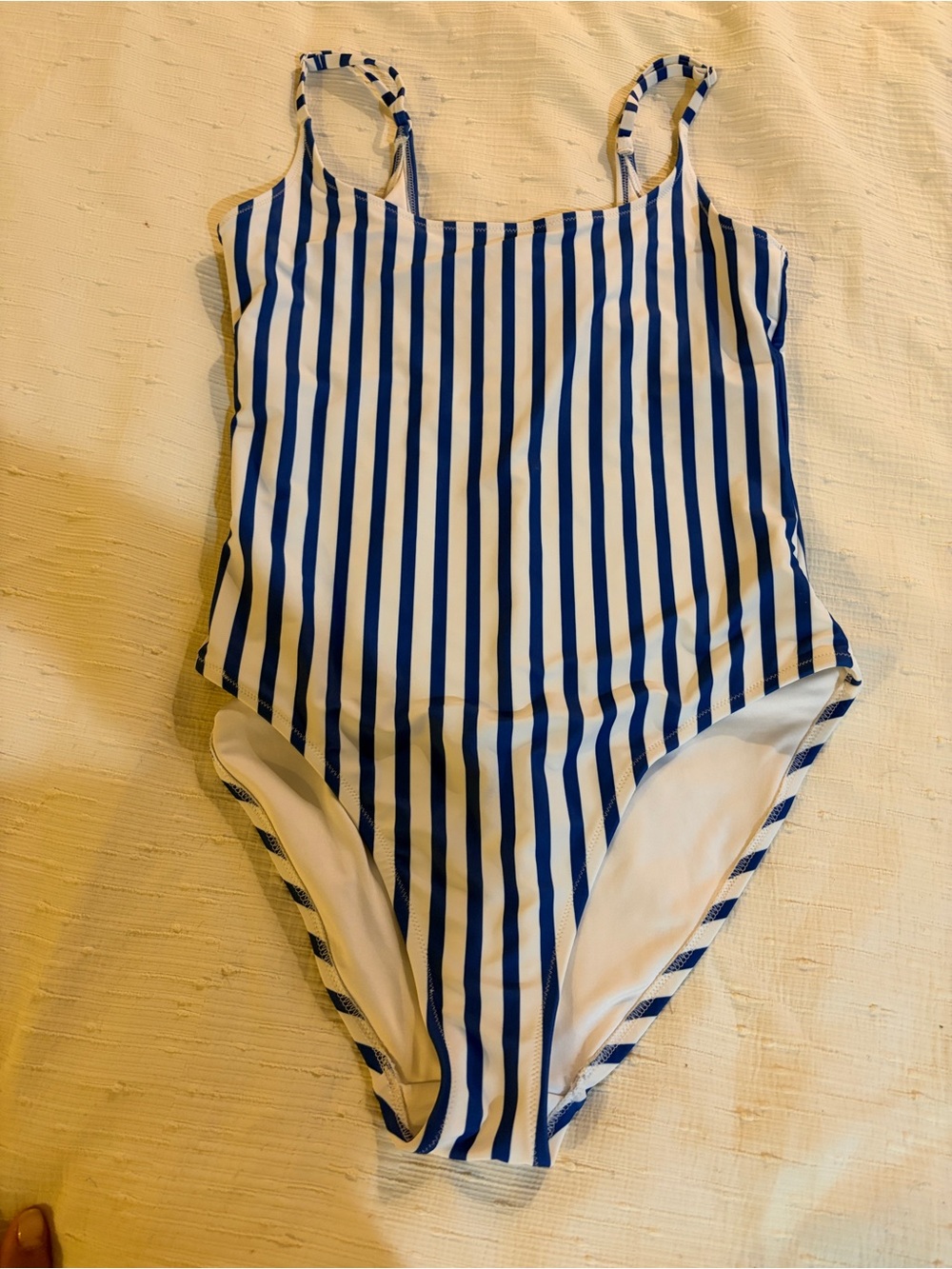 Old navy blue white striped one piece bathing suit